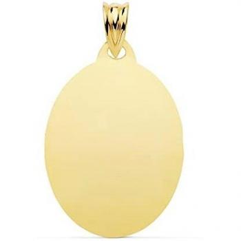 Colgante oro 18k unisex 26mm. chapa ovalada lisa brillo - Personalizable - GRABACIÓN INCLUIDA EN EL