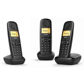 Gigaset A170 Trio - Teléfono Inalámbrico, Pack de 3 Unidades, Pantalla Iluminada, Hasta 50 Contactos, Volumen Ajustable, Color Negro