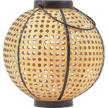 Farol Solar LED Portátil Lemark - Esfera de Metal y Bambú Claro, Lámpara Decorativa