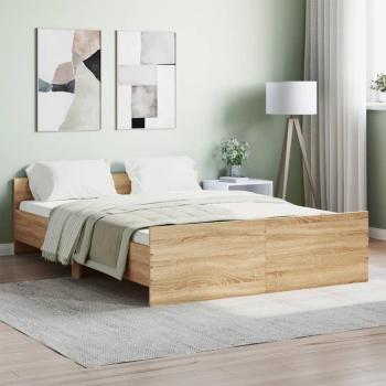 Cama solar con cabecero y roble Sonoma 140x190 cm, Estructura de cama con cabecero piecero roble Sonoma 140x190 cm Vidaxl Marrón