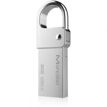Memoria USB 32GB Aluminio, Pendrive USB 2.0 Impermeable con Llavero para Computadoras, Tabletas y Otros Dispositivos, Plata