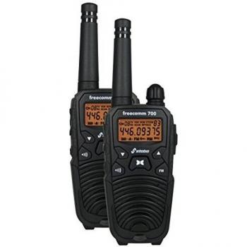 Set de Walkie Talkies Stabo Freecomm 700 PMR446 - 2 Unidades, Alcance de 10 km, IPX2, Color Negro