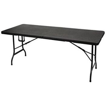 Perel FP180W mesa plegable para exterior negra rectangular 180 x 75 x 74 cm con patrón de madera