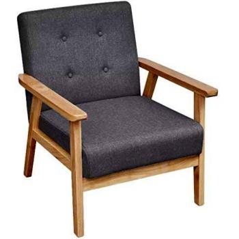 vidaXL Sillón Retro de Salón de Madera y Tapicería de Tela Gris Claro Asiento