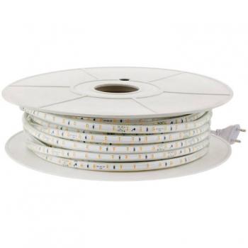 Tira LED 220V SMD2835 60Led/m carrete 50 metros con conectores rápidos 20cm corte blanco cálido