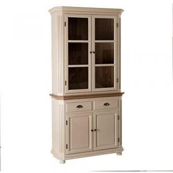 Vitrina alacena de Madera y Cristal Beige y Natural de 96x38x195 cm - LOLAhome