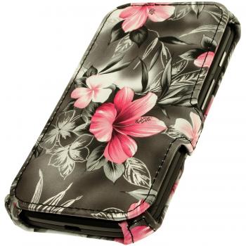 igadgitz 'Vintage Colección' Rosa en Negro Flores PU Cuero Funda Folio Carcasa para Motorola Moto E XT1021 Piel Case Cover con Soporte + Protector Pantalla