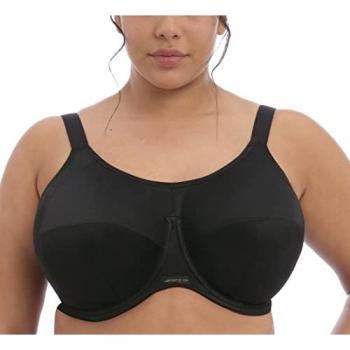 Elomi Energise Full Coverage Sports Bra - Black Nylon, Size 44D