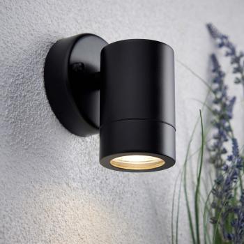 Foco de pared exterior Saxby Palin negro mate con cristal, 1 bombilla GU10, diámetro de 12 cm, clasificación IP44