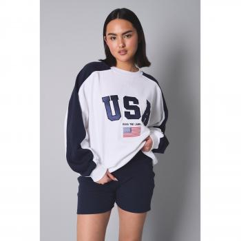 Kaiia Usa Embroidered Oversized Sweatshirt White