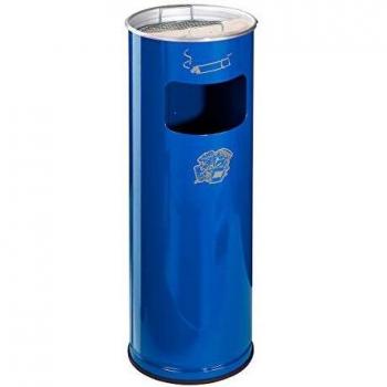 Cenicero combinado y recolector de basura de 17 litros, altura 660 mm, diámetro 230 mm, acero azul encián