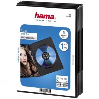 Hama 051180 - Caja slim para 1 DVD, 5 unidades, color negro