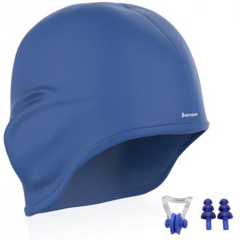 Earwaves ® H2O - Gorro de natación ergonómico con cavidad para Orejas. Gorro de Piscina para Hombre y Mujer Hecho de Silicona Ideal para Pelo Largo y Corto. Incluye Tapones y Clip Nasal