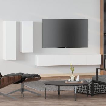 Set de muebles para TV 4 piezas madera contrachapada blanca 100x30x30 cm