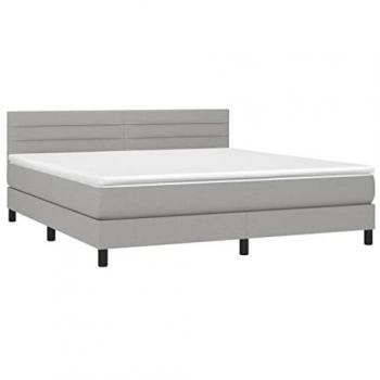 Cama box spring colchón y luces LED tela gris claro 160x200 cm