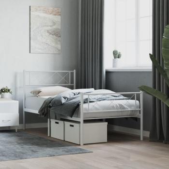 vidaXL Metal Bed Frame without Mattress with Footboard White 100x200cm