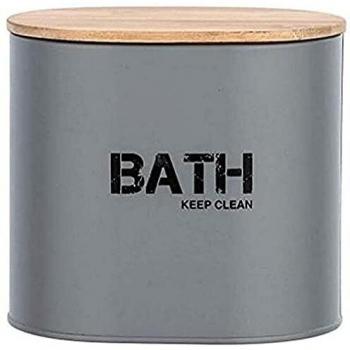 WENKO Caja para el baño Gara con tapa gis - Caja de almacenaje, cesta para el baño Capacidad: 1.092 l, Acero, 14.5 x 13.5 x 10.5 cm, Gris