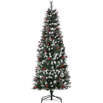 ?rbol de Navidad Artificial 180 cm con Ramas, Bayas y Hojas de PVC