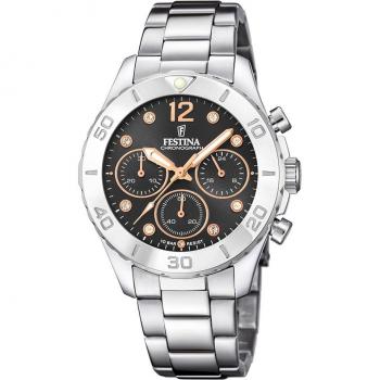 Reloj Festina Boyfriend F20603/6 de Acero Inoxidable con Correa de Cuero Negra para Mujer