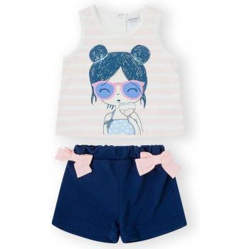 Conjunto de bebé niña con camiseta de tirantes y short con lazos decorativos