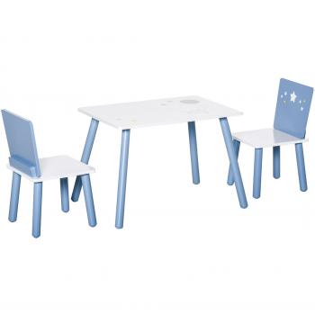 Mesa con Sillas para Niños de 2-4 Años de Madera - Blanco y Azul