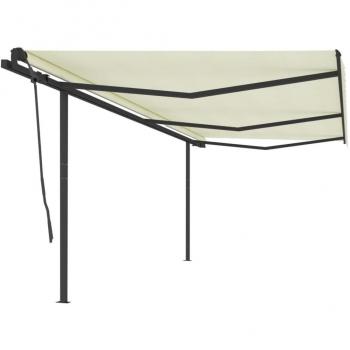 Toldo retráctil automático con postes crema 6x3,5 m