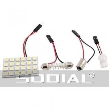 SODIAL(R) Luz de Techo para Coche Blanco 24 LED Panel 5050 SMD + Adaptador Feston T10 BA9S