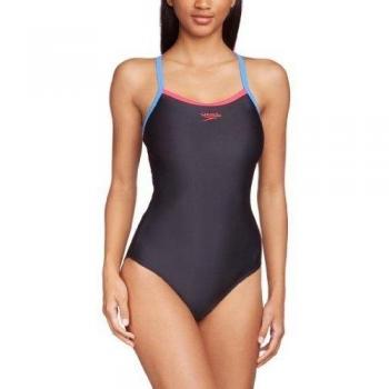 Speedo Powerflash msbk af - Bañador de una pieza, color negro / rosa, talla 36