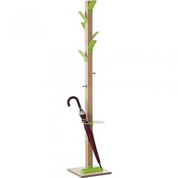 Perchero de madera EasyCloth Modelo A, 8 ganchos, con soporte para paraguas, color verde, dimensiones 350 x 350 x 1800 mm