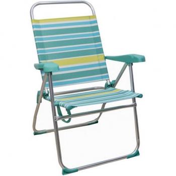 Silla de Playa Plegable y Reclinable de Varias Posiciones de Aluminio y Textileno 59X47cm Raya Azul
