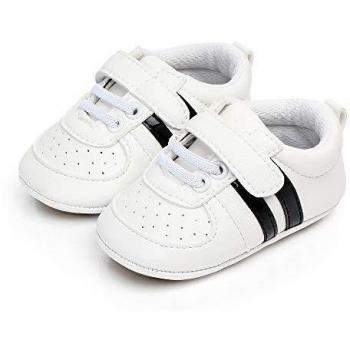 MASOCIO Zapatos Unisex Bebe Niño Niña Recién Nacido Primeros Pasos Zapatillas Deportivas Bebé Suela Blanda Antideslizante Blanco Negro 12-18 Meses