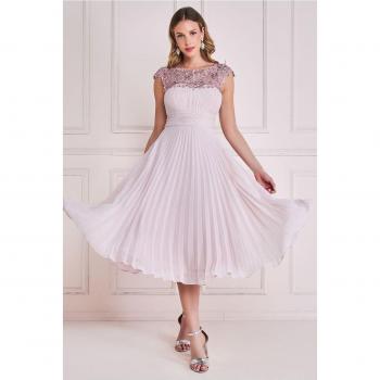 Goddiva Crochet & Pleated Top Midi Dress - Blush