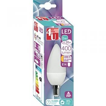 4U 461467 Garza-Bombilla Led Vela, Luz cálida 3000K, Casquillo E14, 6W 470 lúmenes W, Blanco, Medidas: 9,8 x 3,5 x 3,5 cm