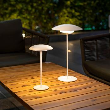 Lámpara de Mesa Newgarden Sardinia, Portátil, Inalámbrica, Táctil, LED 3000K, IP44, 15x28 cm (ØxAt), Blanco