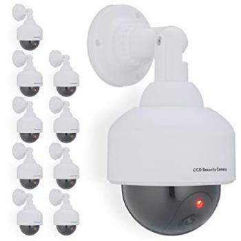 Cámaras de Seguridad Falsas RELAXDAYS - Pack de 10, LED Intermitente, Exterior, Prevención de Robos, Videovigilancia Simulada, Color Blanco