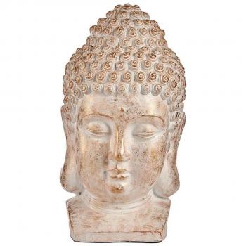 Figura Decorativa para Jardín Buda Cabeza Blanco/Dorado Poliresina (35 x 65,5 x 38 cm)