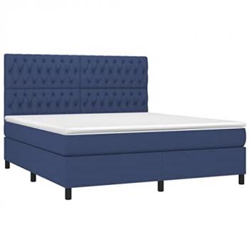 Cama Box Spring con Colchón Viscoelástico Espuma Protector Muelles Ensacados Adaptable Acolchado Reversible Tela Azul 180x200 cm