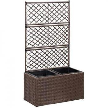 vidaXL Trellis Raised Bed with 2 Pots 58x30x107 cm Poly Rattan Brown