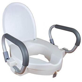 Elevador WC para adultos Mobiclinic Alcalá, altura 10 cm, tapa y reposabrazos abatibles, ortopédico, color blanco