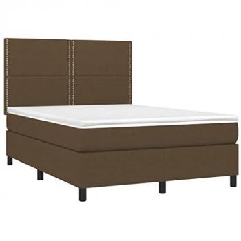 Cama Box Spring con Colchón Viscoelástico de Espuma, Protector de Muelles Ensacados, Adaptable, Acolchado Reversible, Tela Marrón Oscuro 140x190 cm