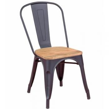 Silla Bistro Nest Dream - Estructura Metálica Mate y Asiento de Madera de Olmo Maciza - Almohadillas Antideslizantes