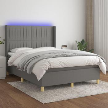 Colchón de cama suave con tela LED gris oscuro 140x200 cm, tipo box spring, incluye luces LED