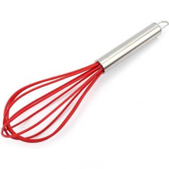 Batidor de huevos manual multifuncional con mango giratorio, mini batidor de silicona para cocina, herramienta de repostería, azul y rojo, 1 unidad