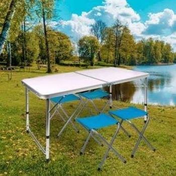 Conjunto de mesa plegable con 4 taburetes ajustables en altura y portátiles