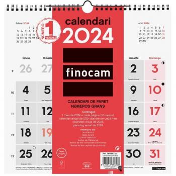 Calendario de Pared Finocam 2024 Neutro con Números Grandes, Tamaño 30x30 cm, Enero a Diciembre (12 Meses), Idioma Catalán