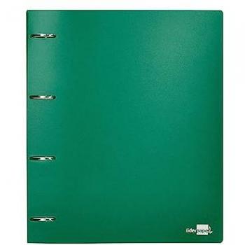 Carpeta de anillas Liderpapel 4 anillas mixtas 40 mm polipropileno A4 verde translúcido con tarjetero y funda en portada para personalizar