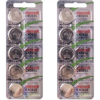 Maxell Pilas de Botón de Litio CR2025 3V - Resistencia a Fugas, Paquete de 10 Unidades