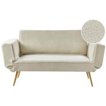 Sofá cama moderno minimalista con reposabrazos ajustables de bouclé blanco crema Saarela