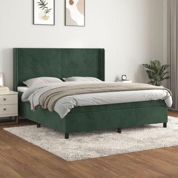 Cama box spring suave con colchón terciopelo verde oscuro 160x200 cm