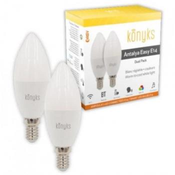 Bombilla LED E14 Konyks Antalya Easy - Paquete Doble, 5W, 350 Lúmenes, Colores RGB + Blanco Ajustable, Compatible con Alexa y Google Home